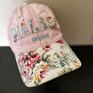 Malaga Spain Original Red Floral Roses Robin Ruth Hat Back Strap Light Blue